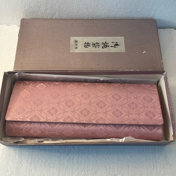 Vintage Japanese silk clutch bag traditional kimono pink floral evening purse